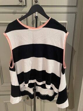 Free People Dark Navy and White Striped Textured Tank with Pink Trim S